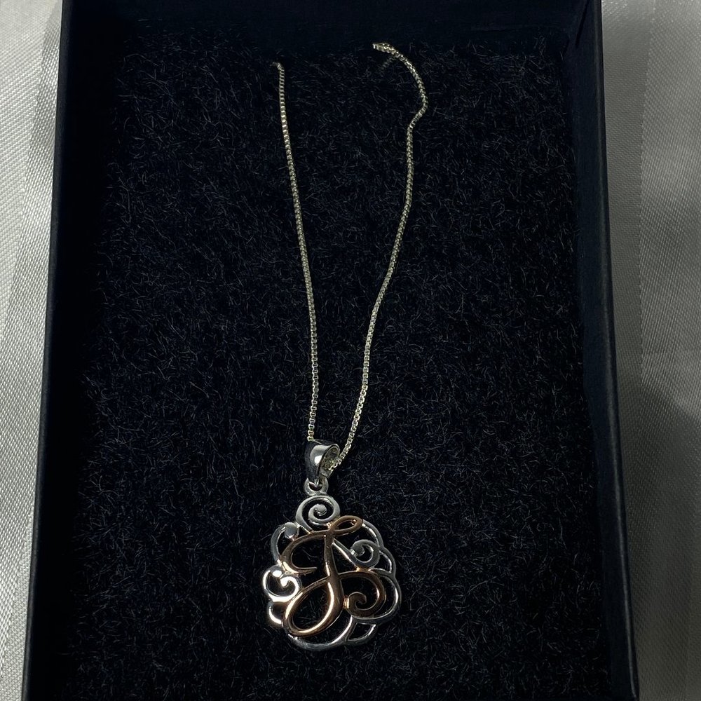 New Sterling Silver & Rose Gold script monogram “J” Necklace